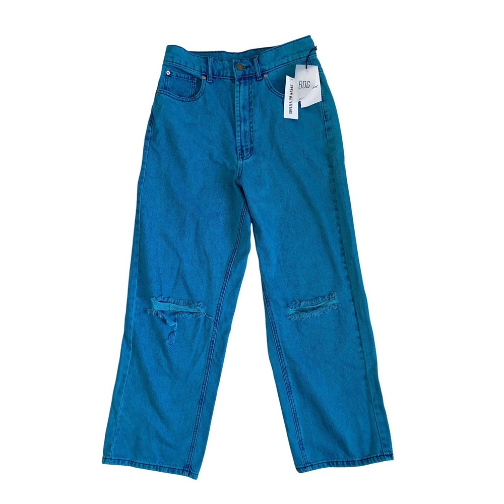 BDG Urban Outfitters High Rise Baggy Distressed Jeans Teal Blue NWT 28